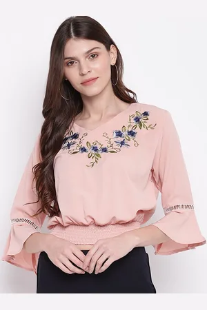 Mayra Women Pink Embroidered Blouson Crop Top
