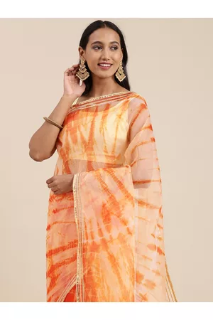 Jaipur Peach-Coloured Tie and Dye Organza Saree