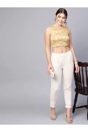 Juniper Women Off-White Smart Slim Fit Solid Cropped Cigarette Trousers