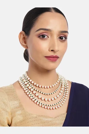 I Jewels Maroon & Off White Gold-Plated Layered Necklace