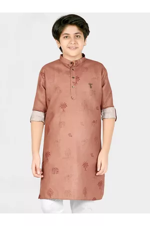 CAVIO Boys Tan Printed Kurta with Pyjamas