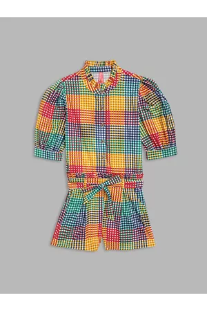 Blue Giraffe Girls Multicoloured Printed Pure Cotton Playsuit