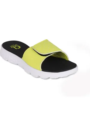 Carlton London Women Lime Green & Black Sliders