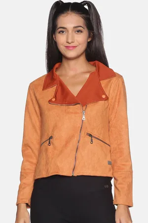 Campus Women Tan Suede Windcheater Biker Jacket