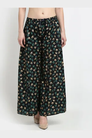 Jinfo Women Black Printed Flared Knitted Ethnic Palazzos