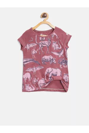 Blue Giraffe Girls Dusty Pink Printed Pure Cotton Top