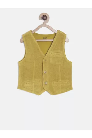 MINI KLUB Boys Olive-Coloured Solid Waistcoat