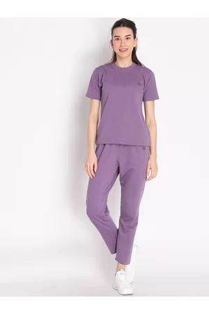 CHKOKKO Women Purple Solid T-Shirt & Joggers