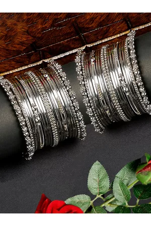 YouBella Set of 38 Oxidised Silver-Toned Bangles