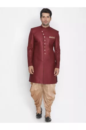 Vastramay Men Maroon & Gold-Toned Sherwani Set