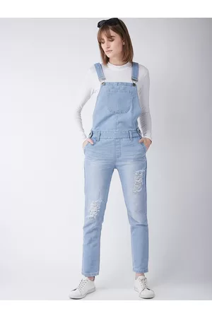 Miss Chase Women Blue Solid Denim Dungarees