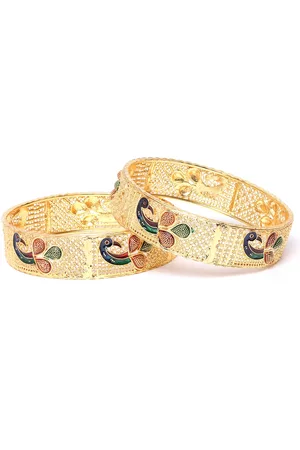 YouBella Set of 2 Blue & Red Gold-Plated Enamelled Bangles