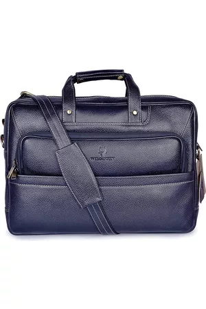 WildHorn Men Blue Textured Leather Laptop Bag