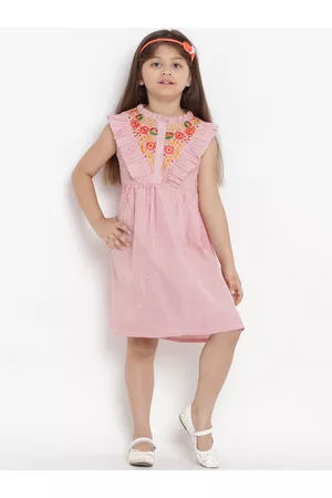 Bhama Girls Pink Striped A-Line Dress