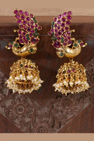 AccessHer Gold-Toned & Pink Dome Shaped Jhumkas