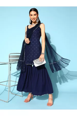 Ahalyaa Geometric Crepe Top to Toe Fusion Sharara Set