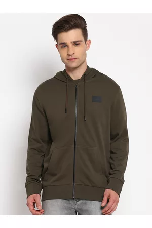 Lee Men Olive Green Hooded Cotton Sweatshirt