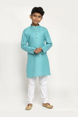 Kraft Boys Sea Green & White Cotton Kurta with Pyjamas