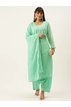 SWAGG INDIA Sea Green Ethnic Motif Embroidered Unstitched Dress Material