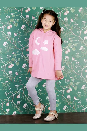 The Mom Store Girls Pink & Grey Printed T-shirt with Leggings