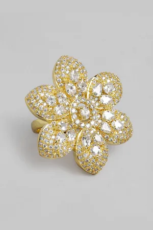 LAIDA Gold-Plated Handcrafted American Diamond Studded Floral Ring