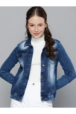 HERE&NOW Women Blue Washed Denim Jacket