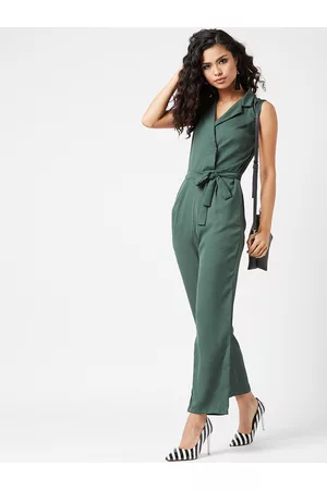 Miss Chase Women Green Thinking Out Loud Collar Jumpsuit