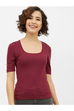 Harpa Women Maroon Ribbed Top