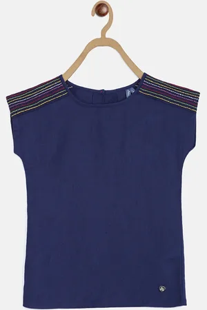 Blue Giraffe Girls Navy Blue Striped Pure Cotton Top