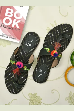 Jove Women Green Ethnic Embellished Open Toe Flats