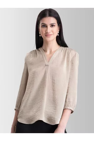 FableStreet Women Beige Solid Top