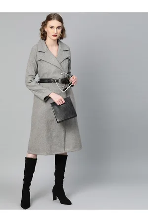 ATHENA Women Grey Melange Solid Overcoat