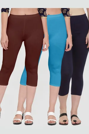 Jinfo Women Navy Blue & Blue Pack Of 3 Solid Capris