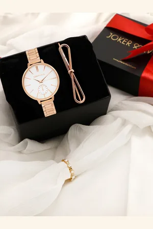 Joker & Witch Women White & Rose Gold-Toned Happy Days Rosegold Love Triangle Gift Set JWLT55