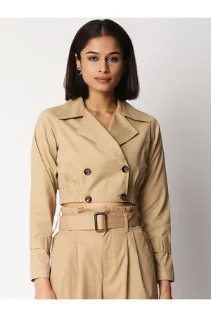 20Dresses Women Beige Solid Crop Outdoor Tailored Jacket