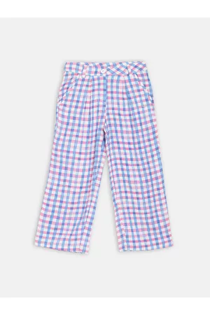 Blue Giraffe Girls Pink & Blue Checked Regular Trousers