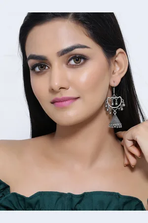 Silvermerc Designs Silver-Plated Oxidised Contemporary Jhumkas