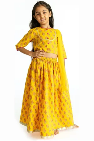 Campana Girls Yellow & Red Printed Ready to Wear Lehenga & Blouse With Dupatta