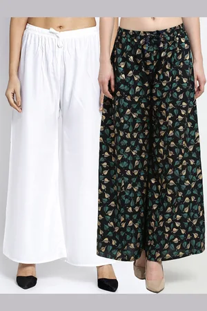 Jinfo Women White & Black 2 Printed Flared Knitted Ethnic Palazzos