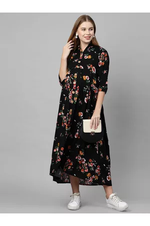 MomToBe Woman Black Floral Maternity Maxi Dress