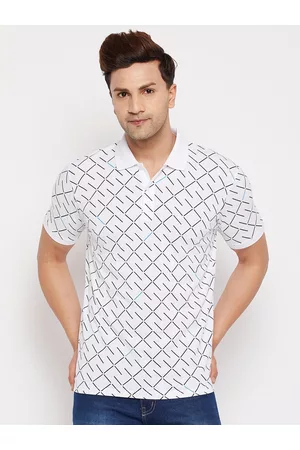 WILD WEST Men White & Black Printed Polo Collar T-shirt