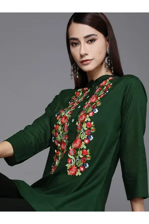 Pure Muslin Cotton Embroidery & Sequence Thread Work Kurti with Pant  & Dupatta | eBay