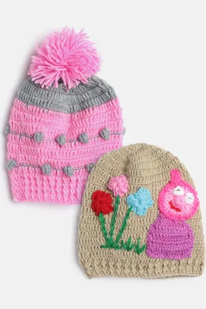 CHUTPUT Kids Set of 2 Pink & Brown Crochet Beanie