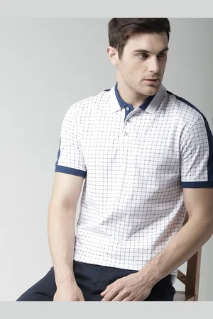 Invictus Men White Checked Polo Collar Pure Cotton T-shirt