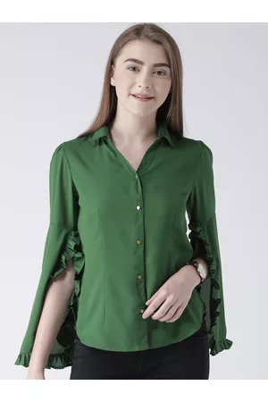KASSUALLY Women Green Comfort Regular Fit Solid Casual Shirt