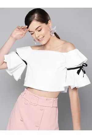 STREET 9 Women White Solid Bardot Crop Top