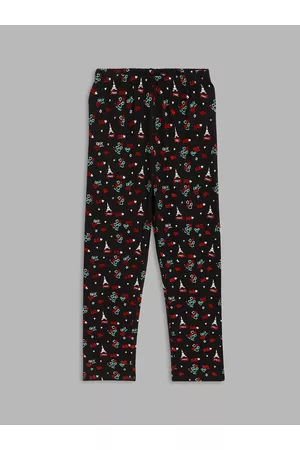 Elle Girls Black & Red Printed Pure Cotton Ankle-Length Leggings