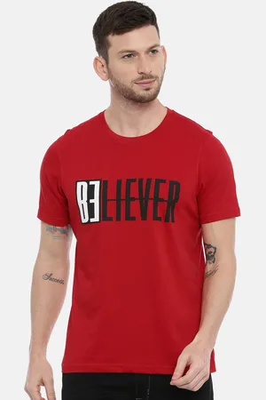 Bushirt Men Red Printed Round Neck Pure Cotton T-shirt