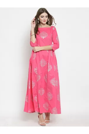 Sera Pink Ethnic Motifs Ethnic Maxi Dress