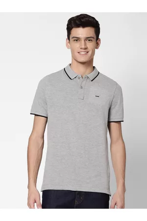 Lee Men Mid Grey Solid Polo Collar Slim Fit T-Shirt